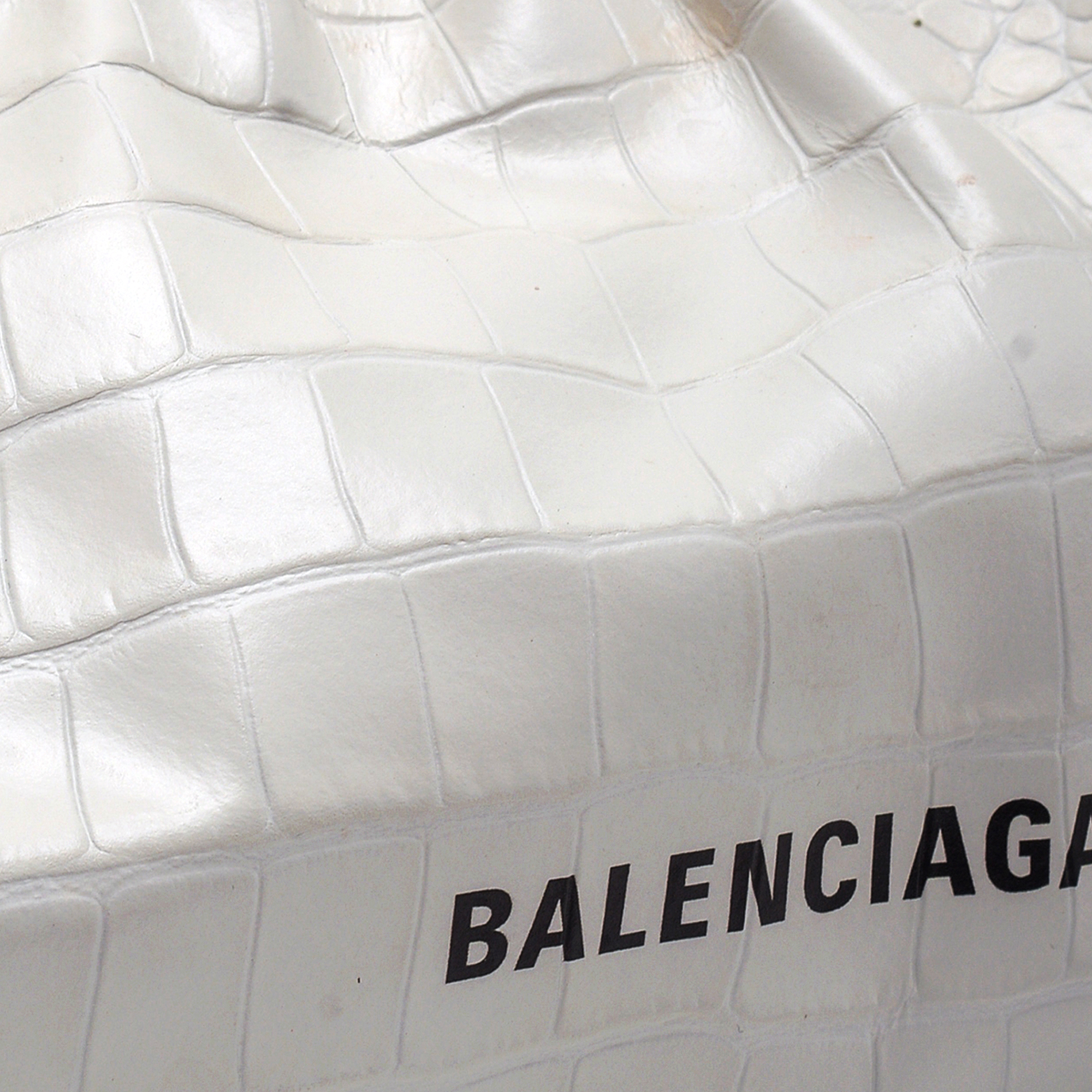 Balenciaga - White Croco Embossed XL Cloud Clutch